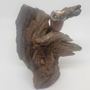Wooden/Brass Owl On Driftwood